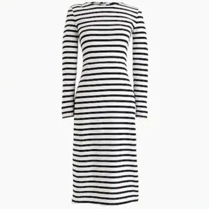 J. Crew Size 8 Striped Long Sleeve Sheath Midi Dress Black White 100% Cotton